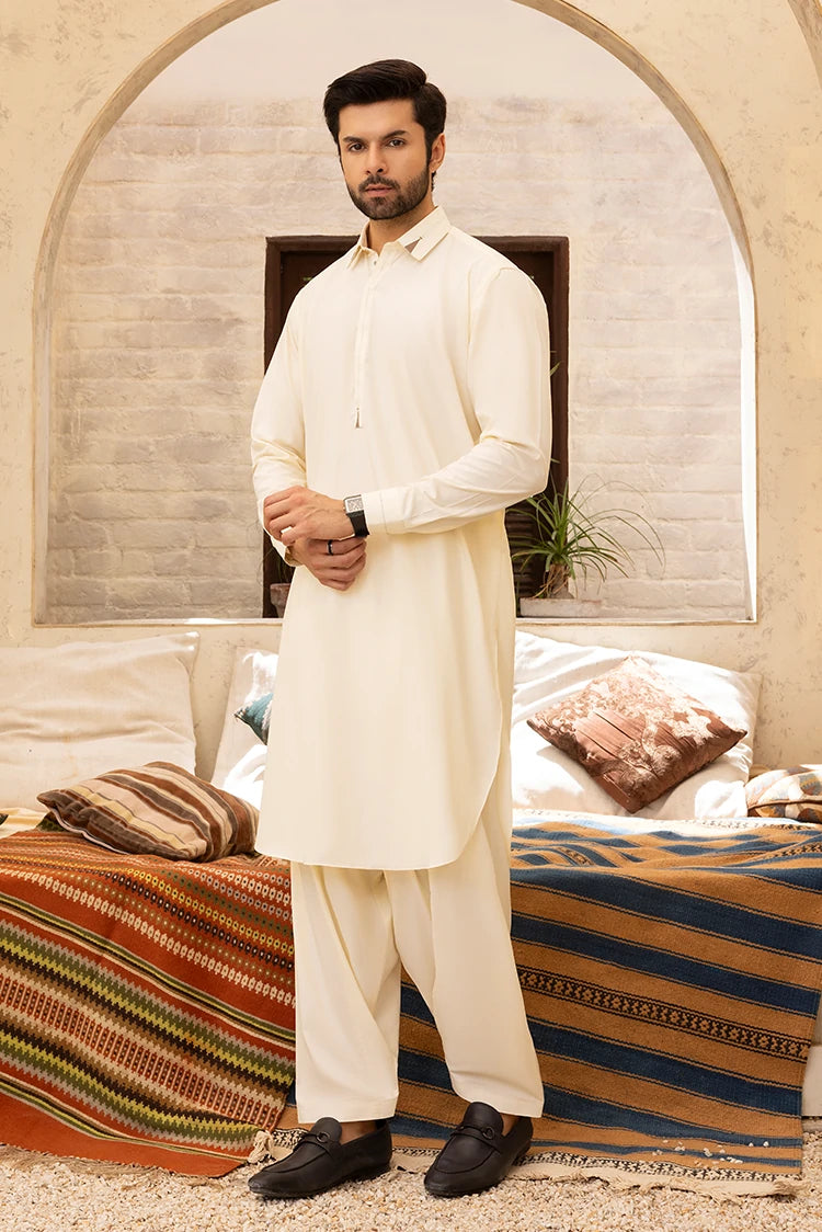 Wash & Wear | Cream Collar Shalwar Kameez