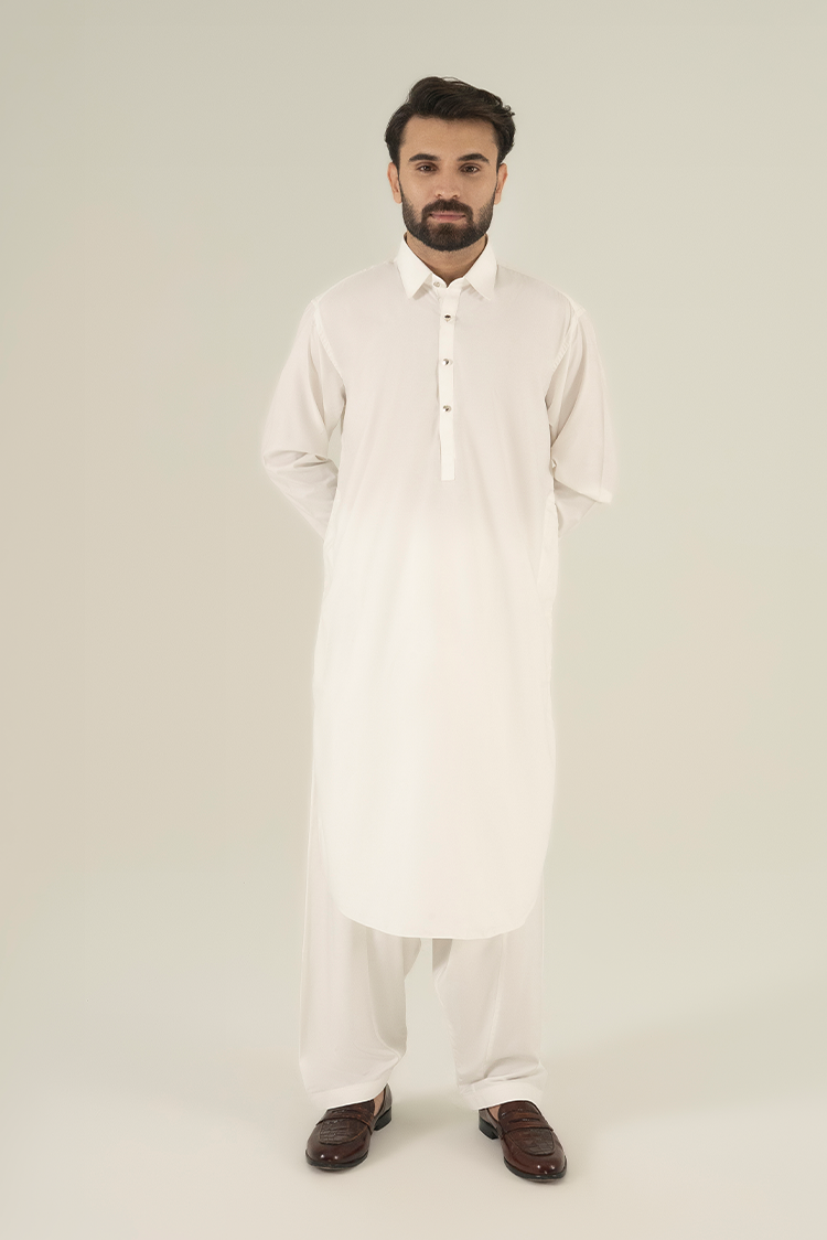 Wash & Wear | Off White Collar Kameez Shalwar
