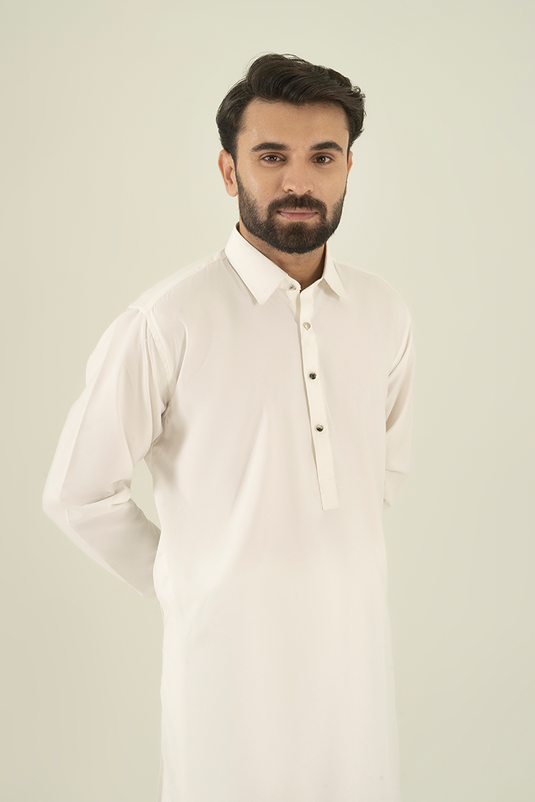 Wash & Wear | Off White Collar Kameez Shalwar