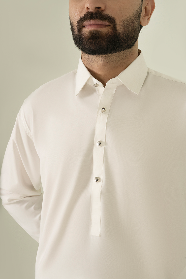 Wash & Wear | Off White Collar Kameez Shalwar