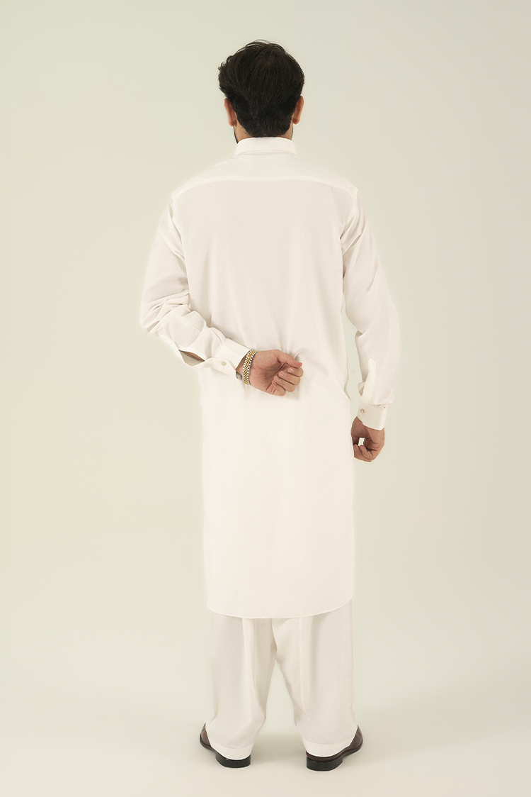 Wash & Wear | Off White Collar Kameez Shalwar