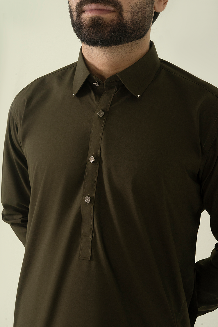 Olive Collar Kameez Shalwar