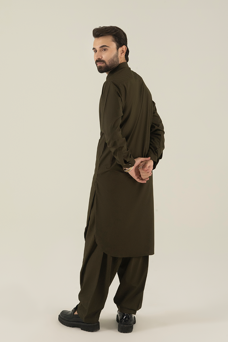 Olive Collar Kameez Shalwar