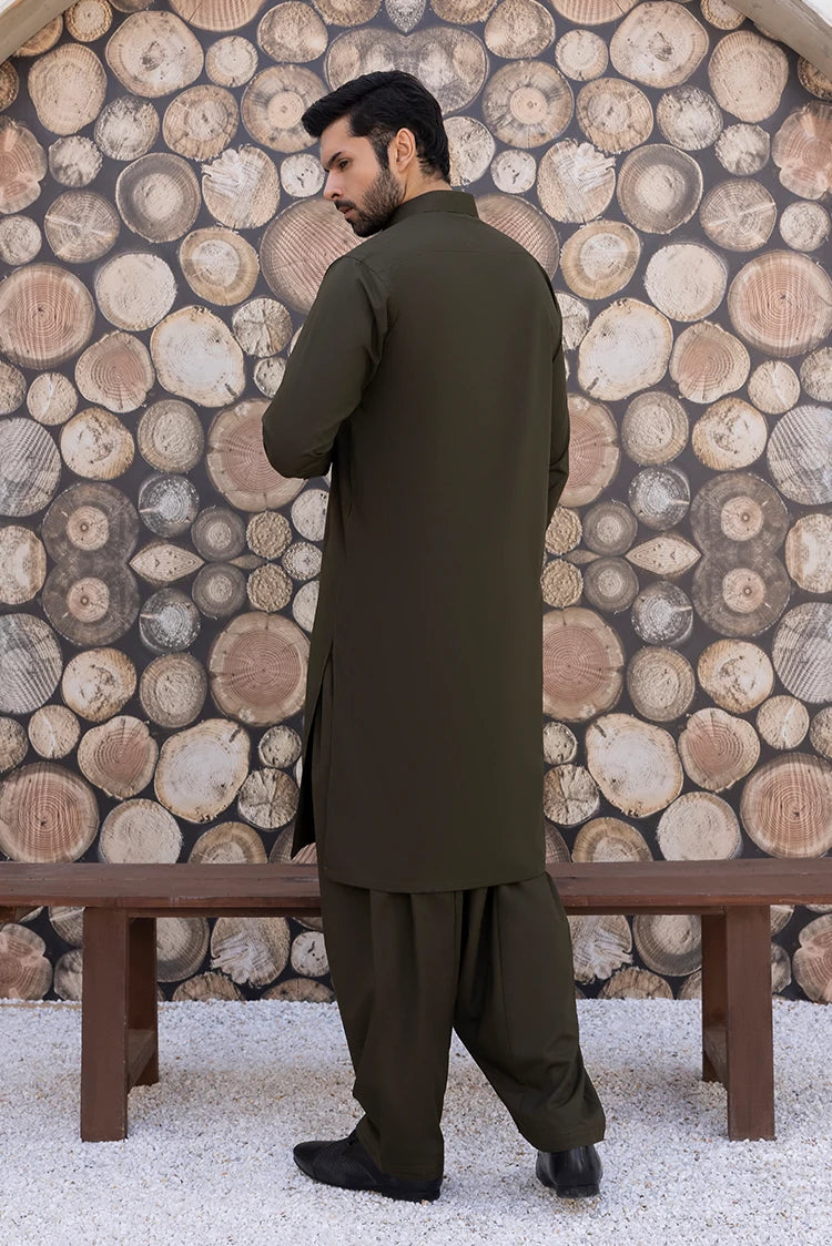 Wash & Wear | Olive Collar Shalwar Kameez