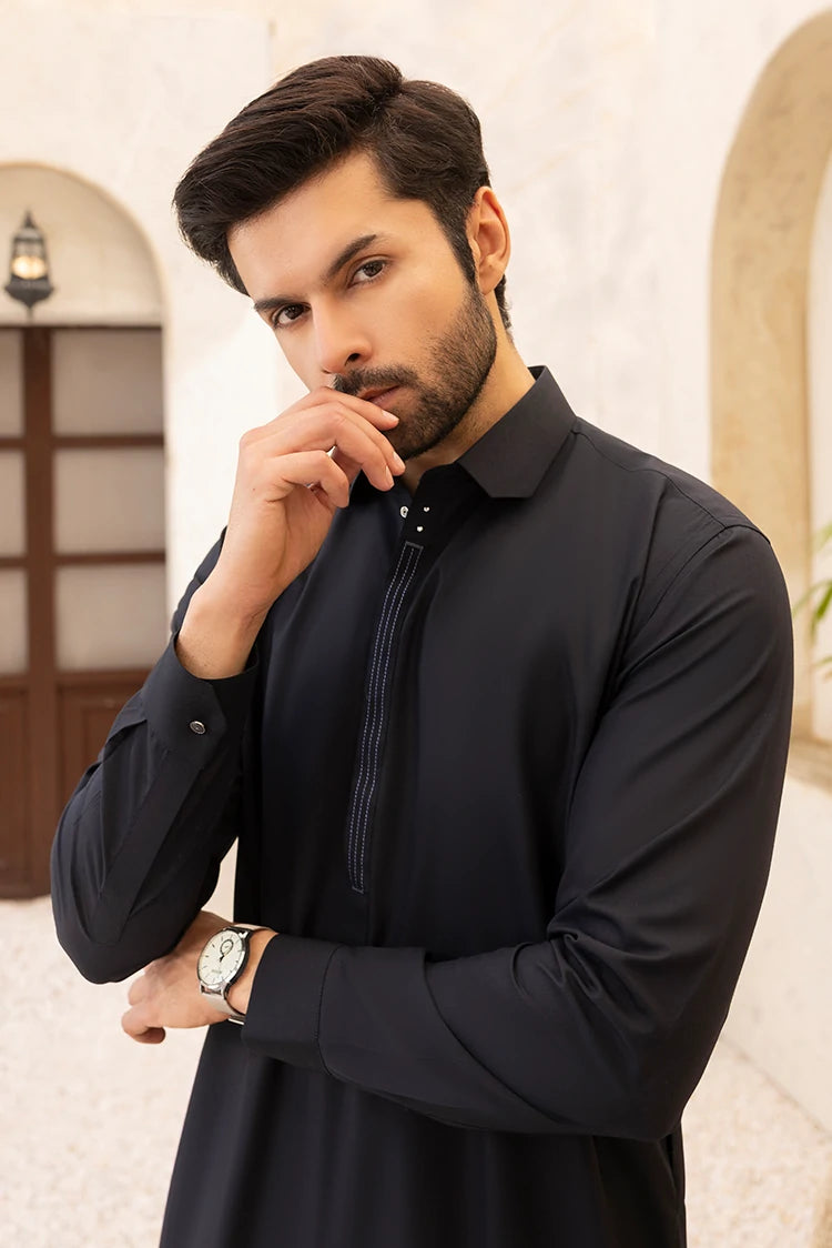 Wash & Wear | Black Collar Shalwar kameez