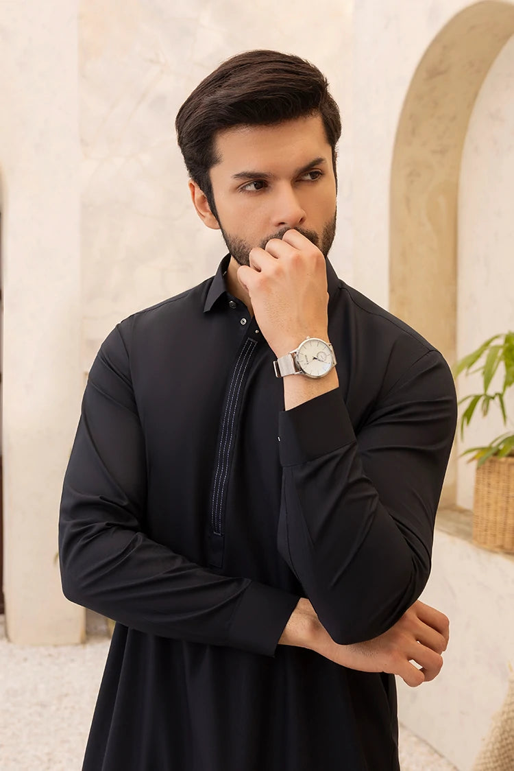 Wash & Wear | Black Collar Shalwar kameez