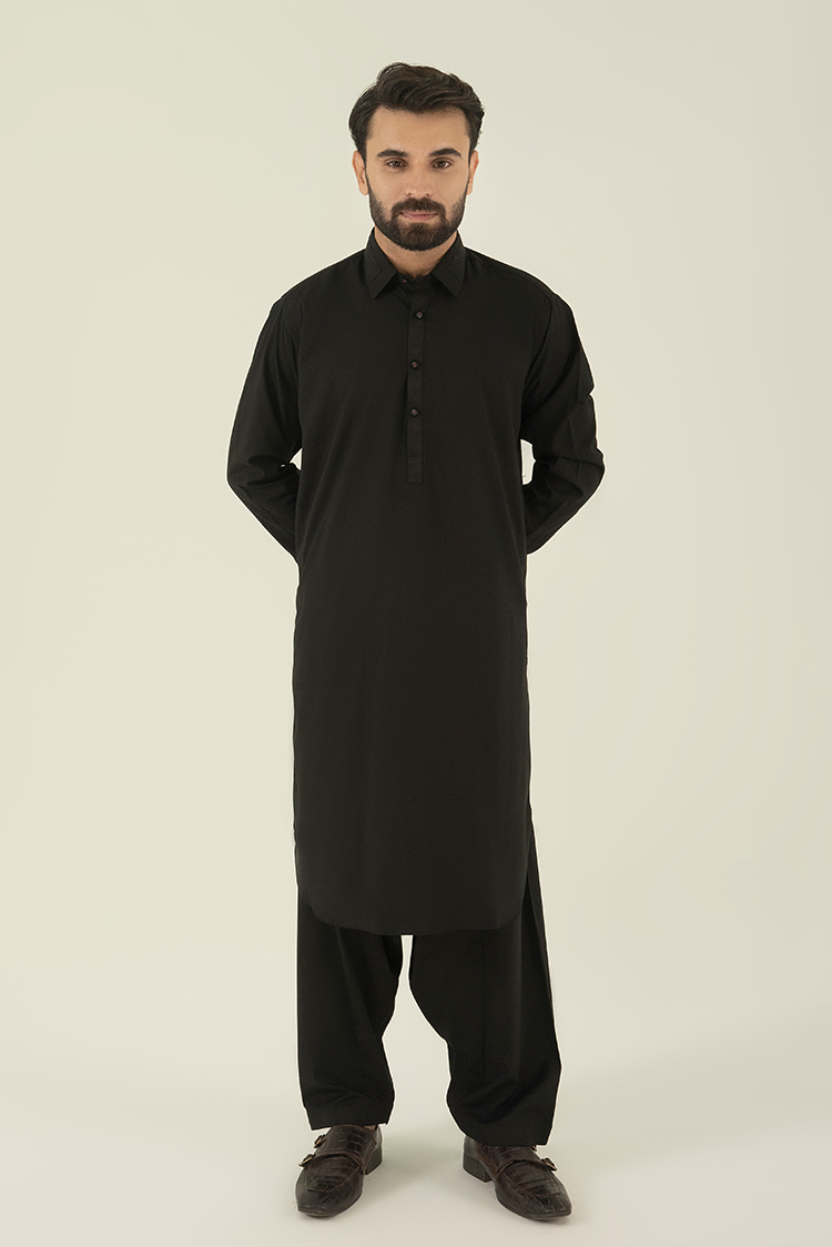 Wash & Wear | Black Collar Kameez Shalwar