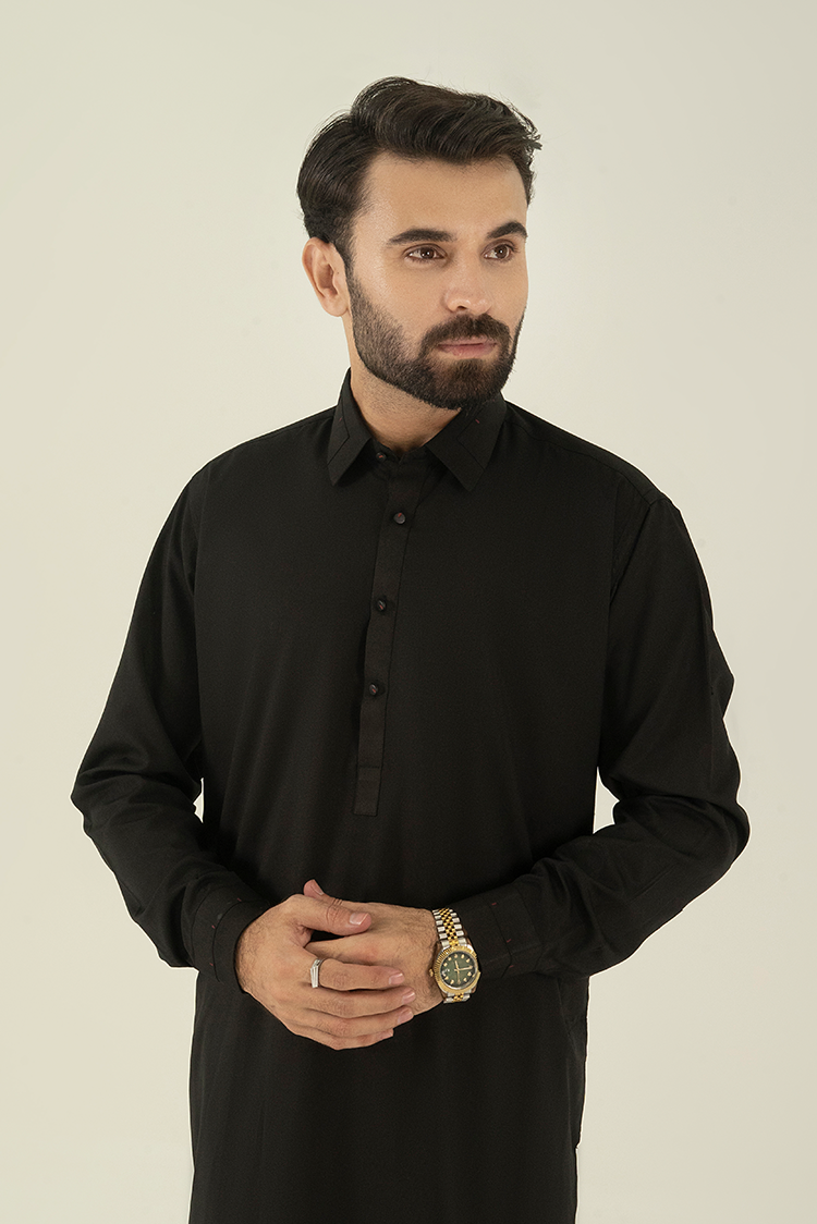 Wash & Wear | Black Collar Kameez Shalwar