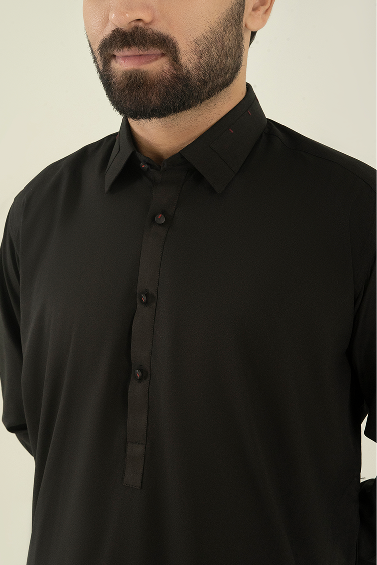 Wash & Wear | Black Collar Kameez Shalwar