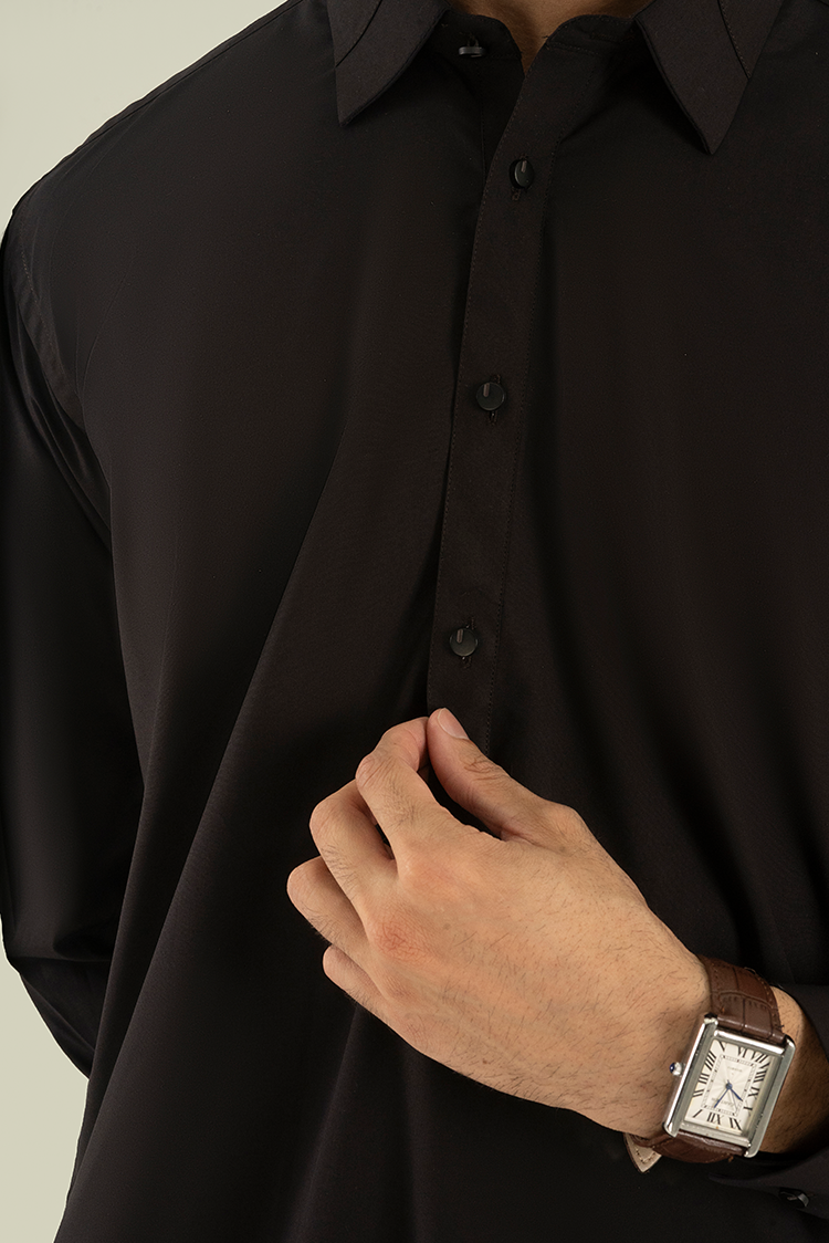 Wash & Wear | Dark Brown Collar Kameez Shalwar