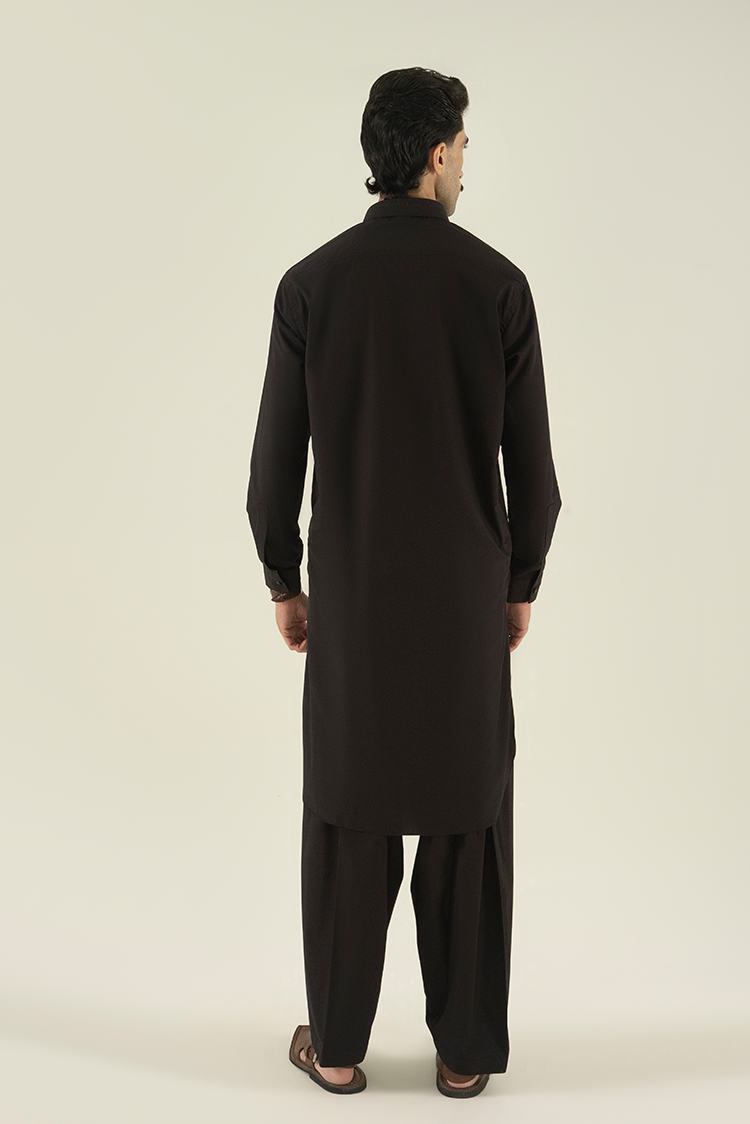 Wash & Wear | Dark Brown Collar Kameez Shalwar