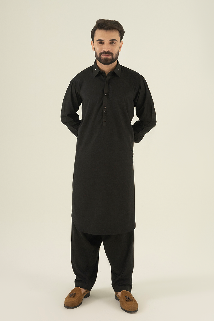 Wash & Wear | Black Collar Kameez Shalwar