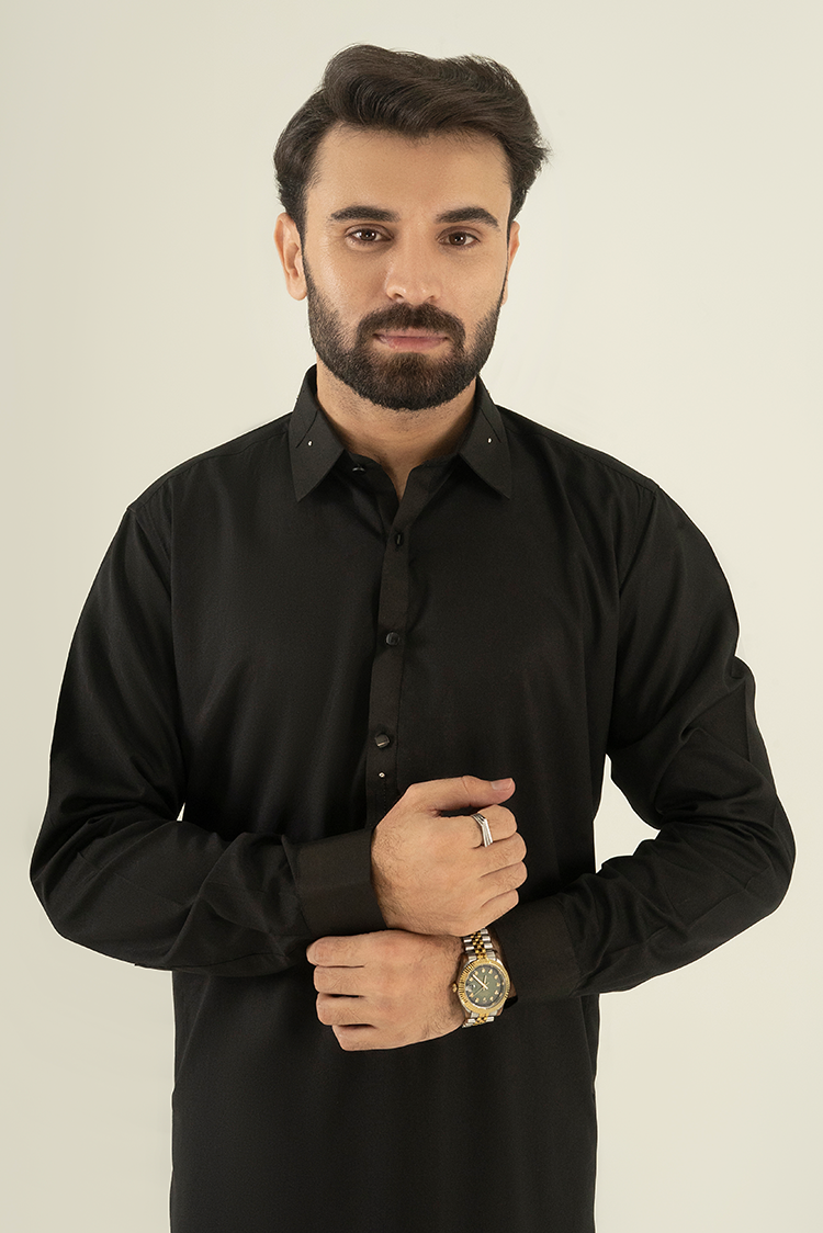 Wash & Wear | Black Collar Kameez Shalwar
