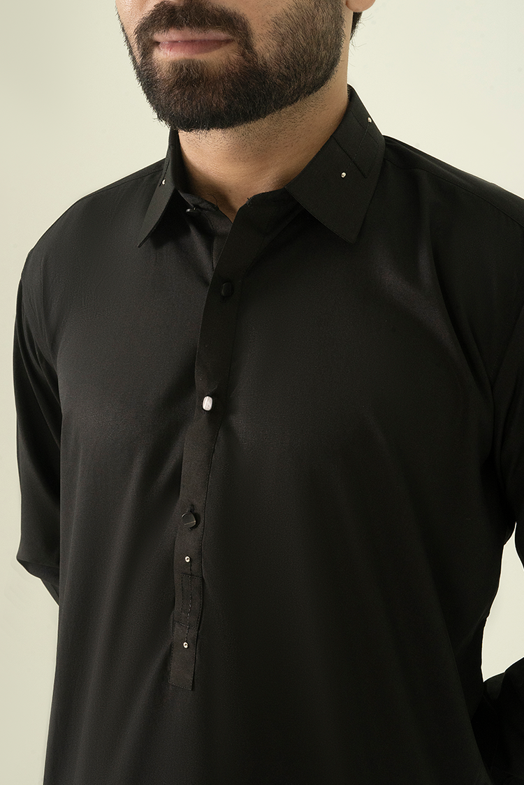 Wash & Wear | Black Collar Kameez Shalwar