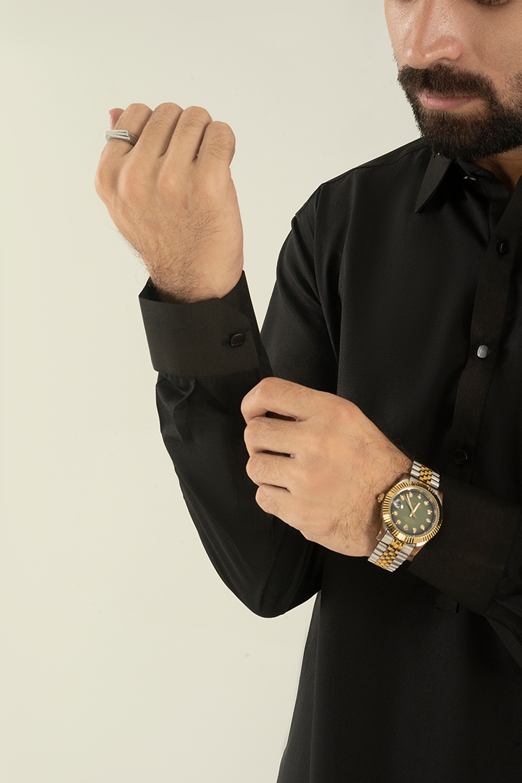 Wash & Wear | Black Collar Kameez Shalwar