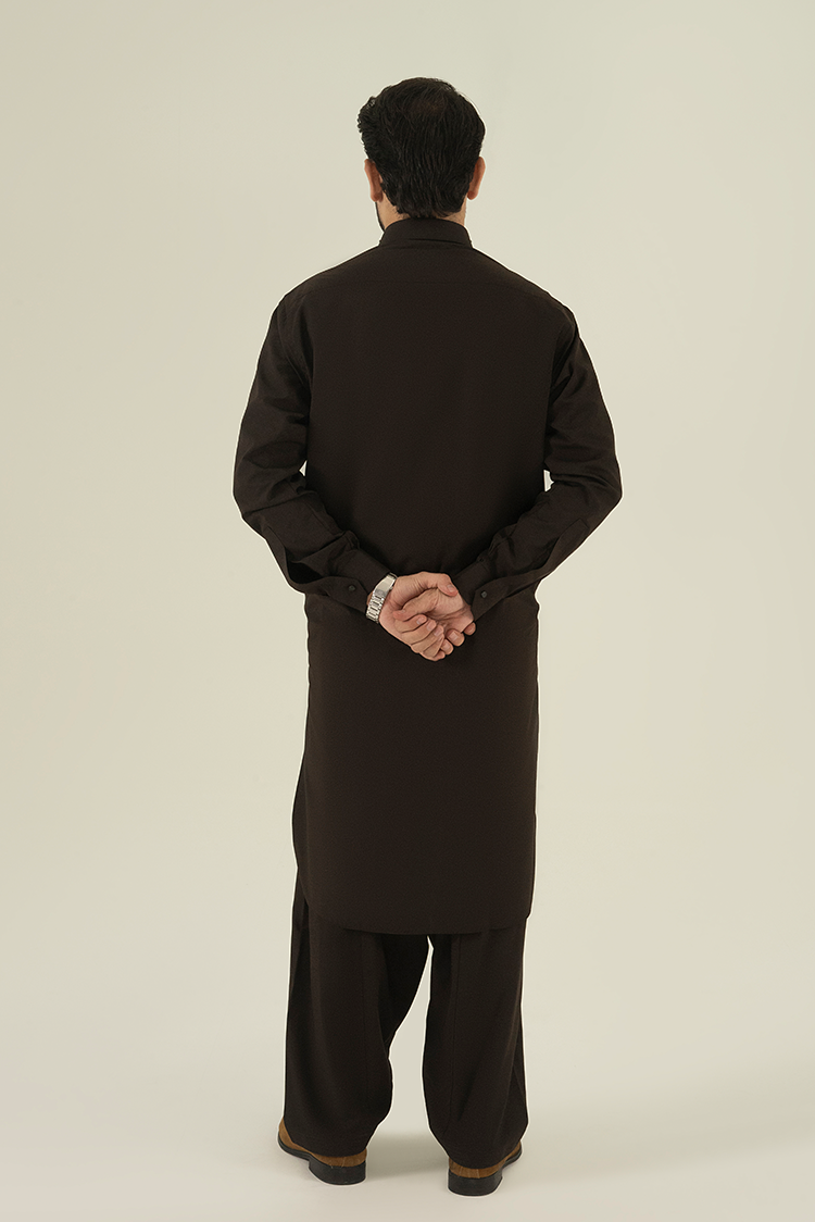 Wash & Wear | Dark Brown Collar Kameez Shalwar