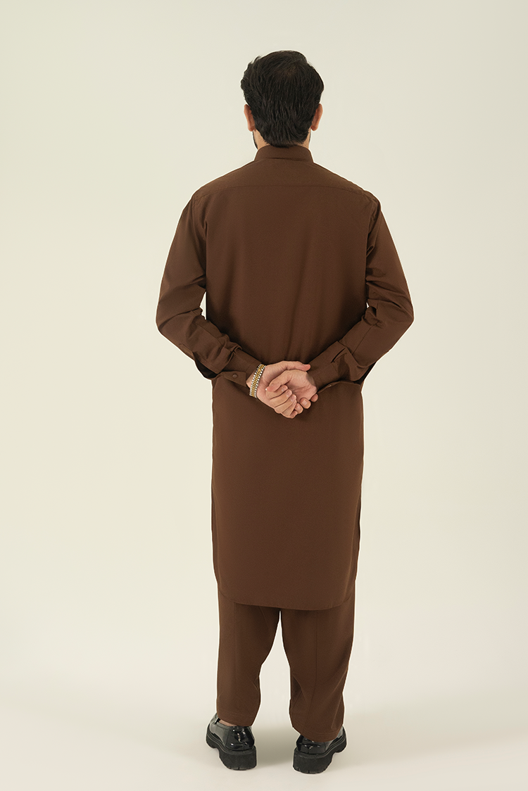 Wash & Wear | Brown Collar Kameez Shalwar