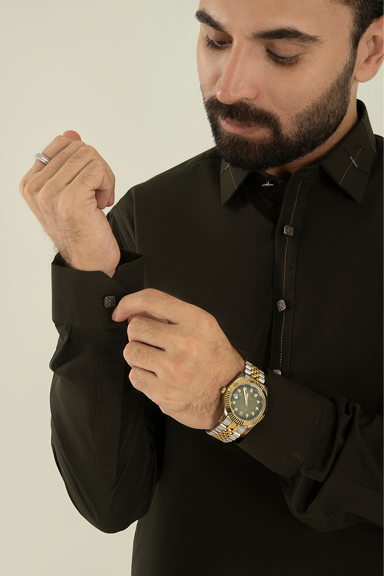 Wash & Wear | Mehandi Collar Kameez Shalwar