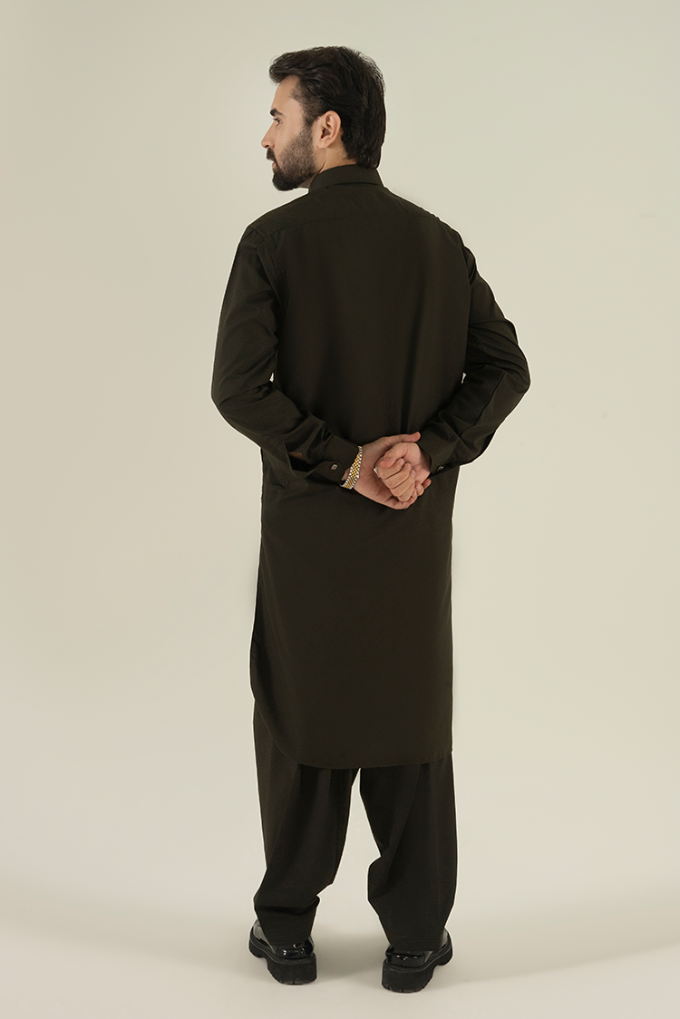 Wash & Wear | Mehandi Collar Kameez Shalwar