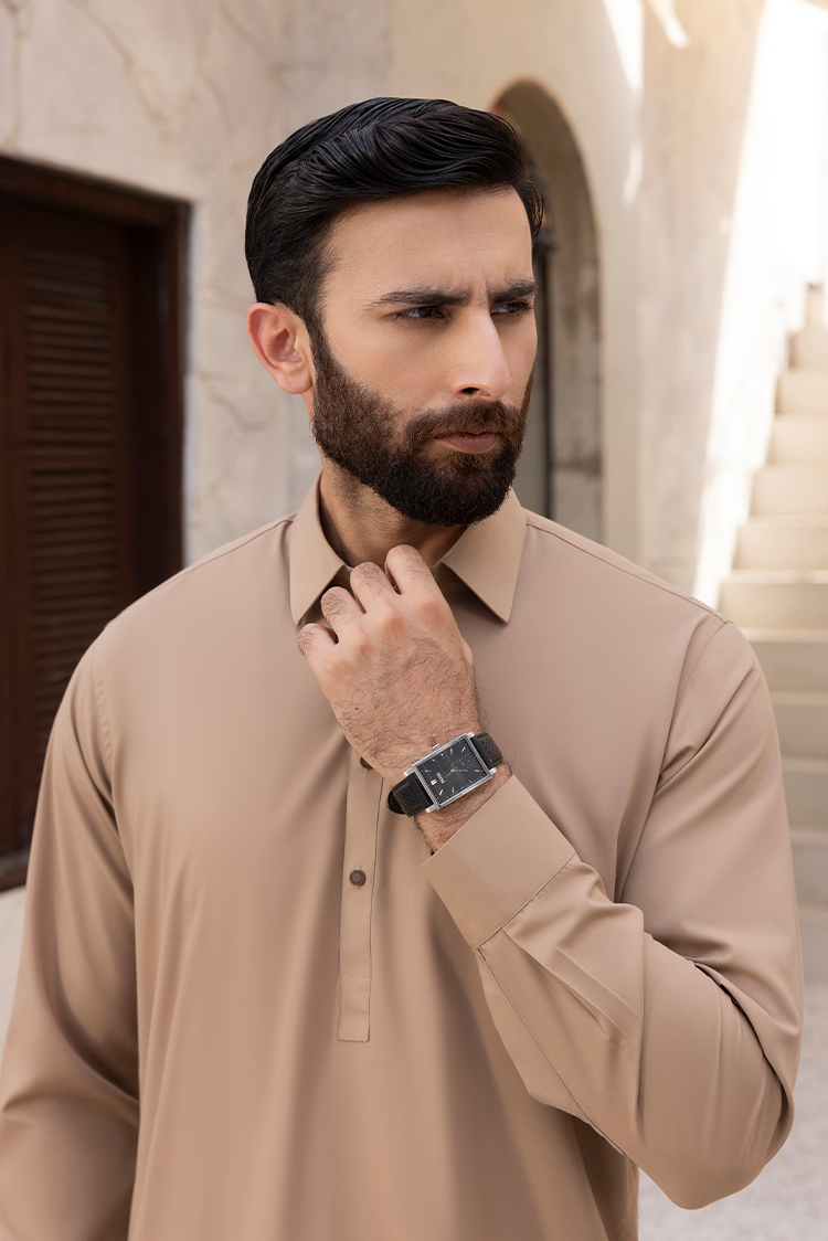 Wash & Wear | Caramel Collar Shalwar Kameez