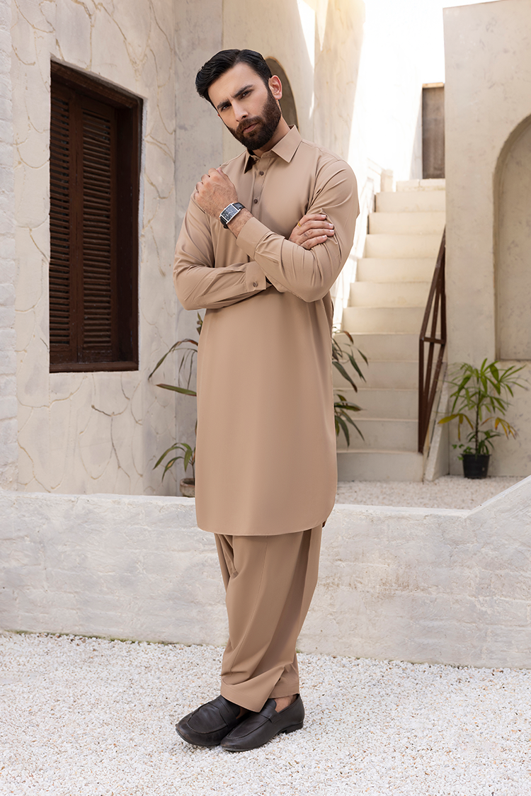 Wash & Wear | Caramel Collar Shalwar Kameez