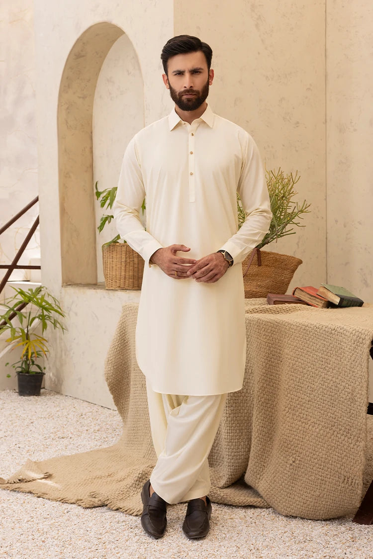 Wash & Wear | Cream Collar Shalwar Kameez