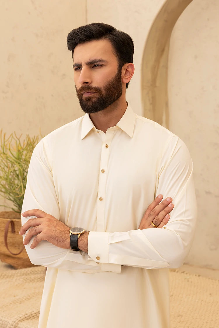 Wash & Wear | Cream Collar Shalwar Kameez