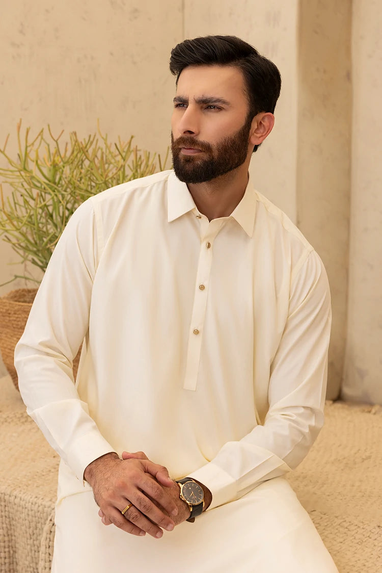 Wash & Wear | Cream Collar Shalwar Kameez