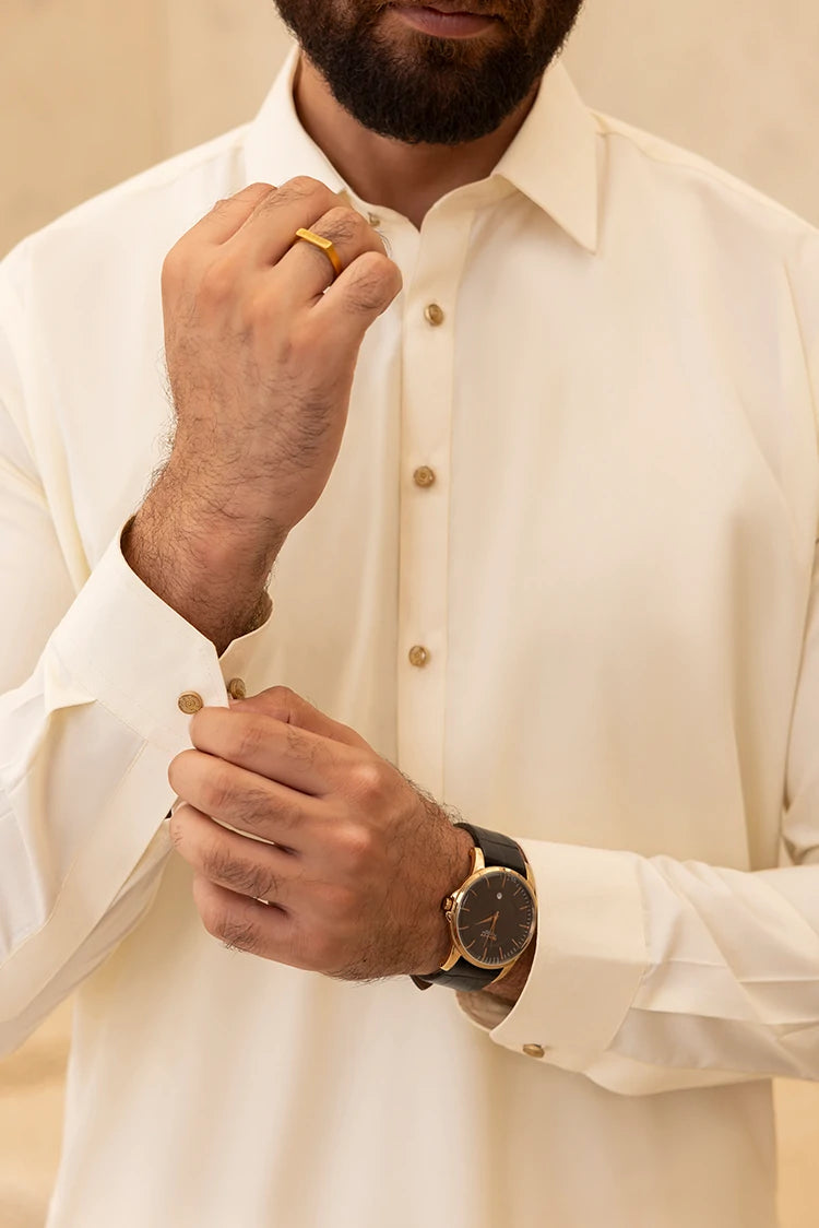 Wash & Wear | Cream Collar Shalwar Kameez