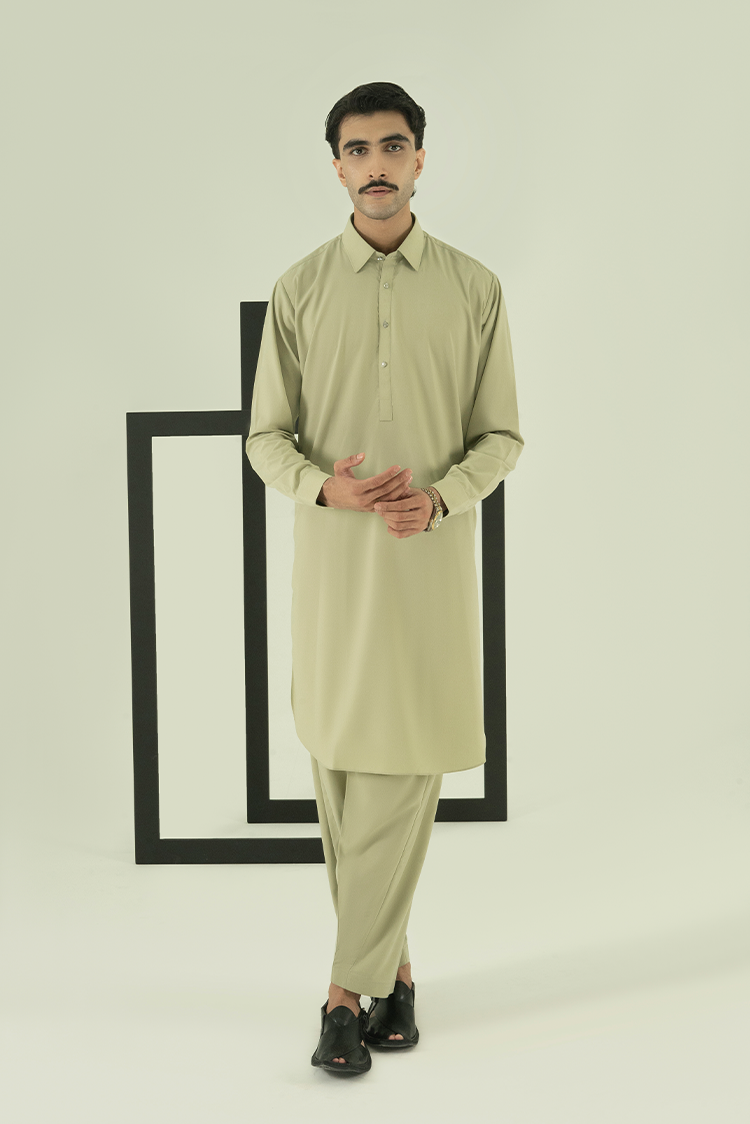 Wash & Wear | Green Collar Kameez Shalwar