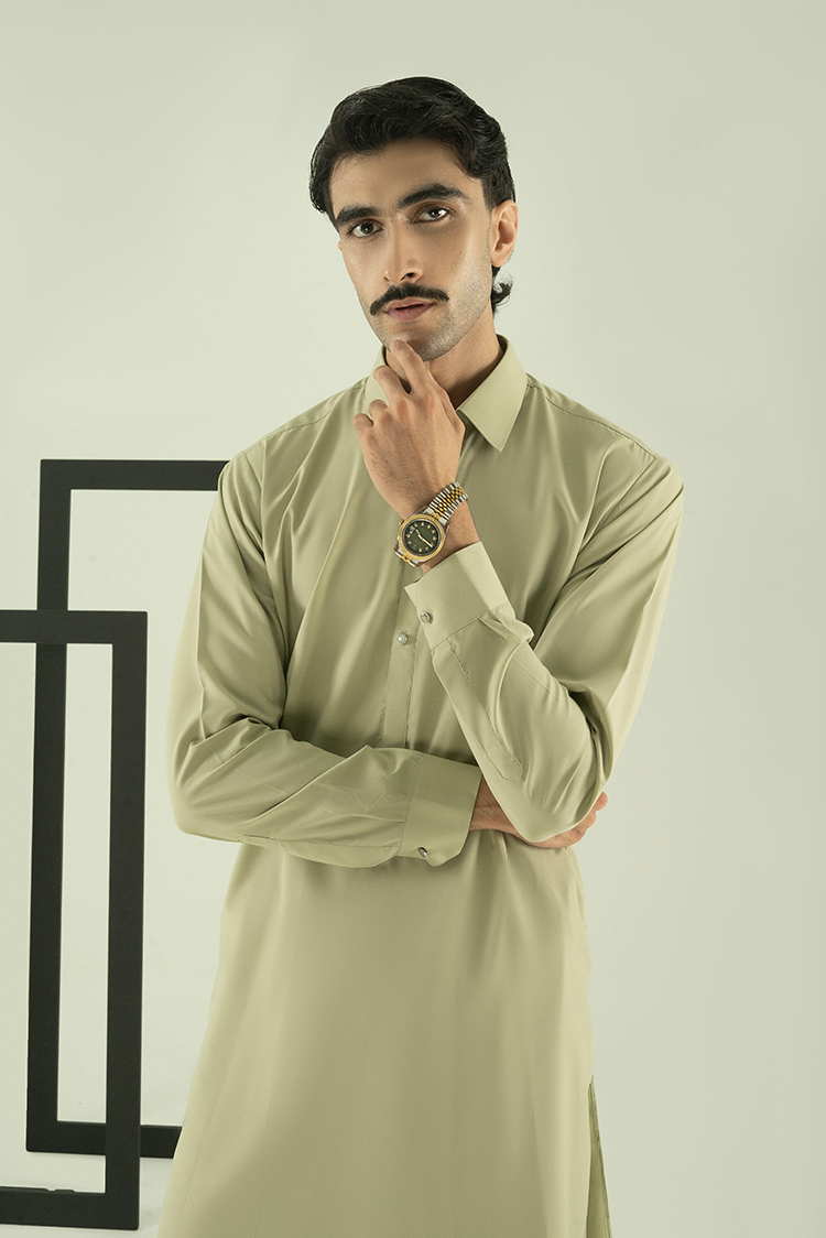 Wash & Wear | Green Collar Kameez Shalwar