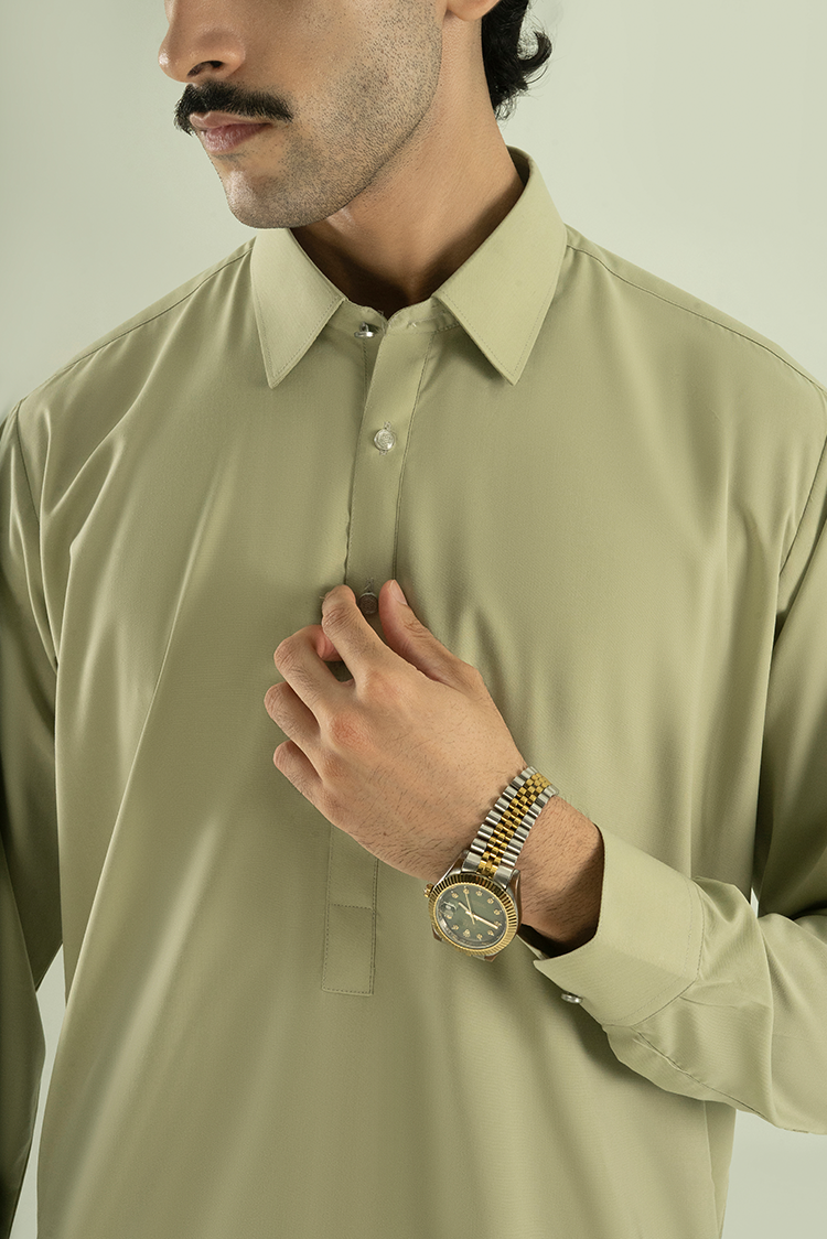 Wash & Wear | Green Collar Kameez Shalwar