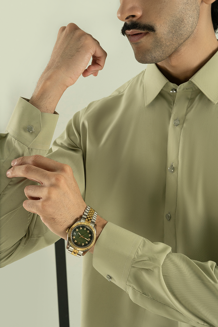 Wash & Wear | Green Collar Kameez Shalwar