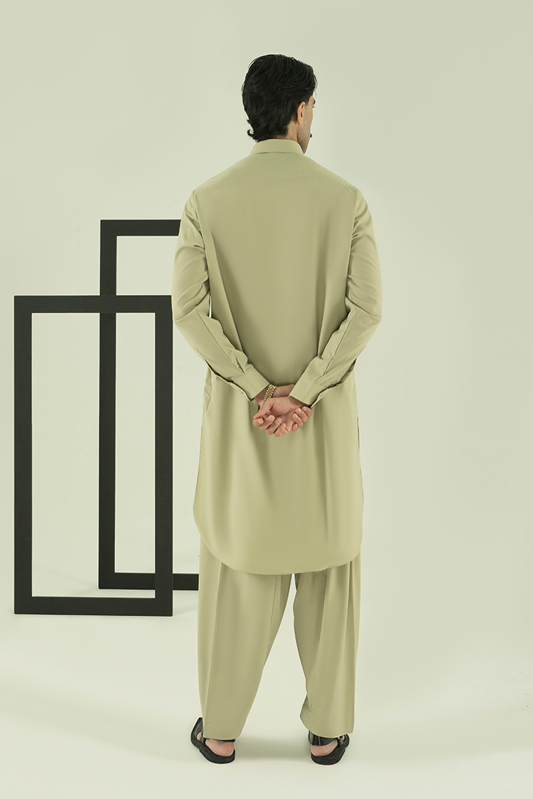 Wash & Wear | Green Collar Kameez Shalwar