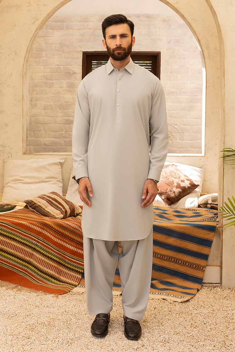 Wash & Wear | Ivory Sand Collar Shalwar Kameez