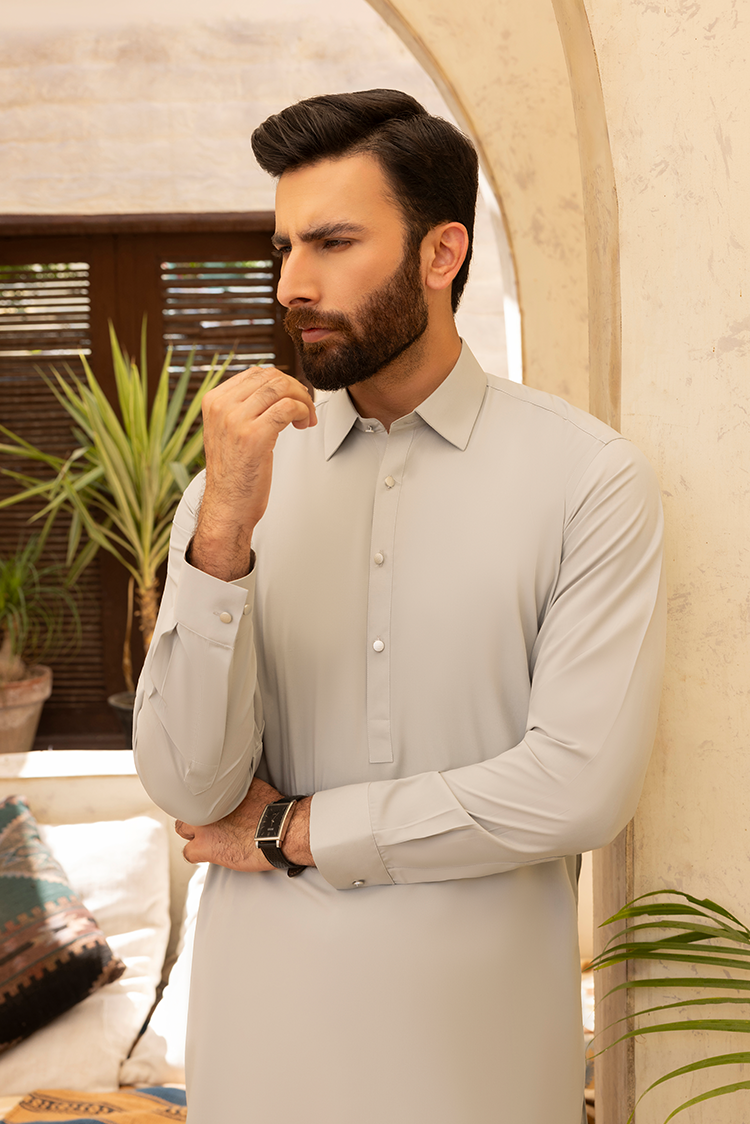 Wash & Wear | Ivory Sand Collar Shalwar Kameez