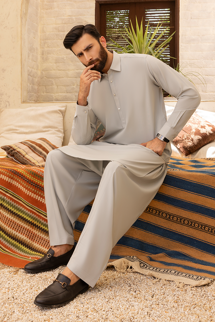 Wash & Wear | Ivory Sand Collar Shalwar Kameez