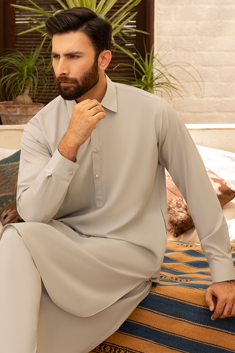 Wash & Wear | Ivory Sand Collar Shalwar Kameez
