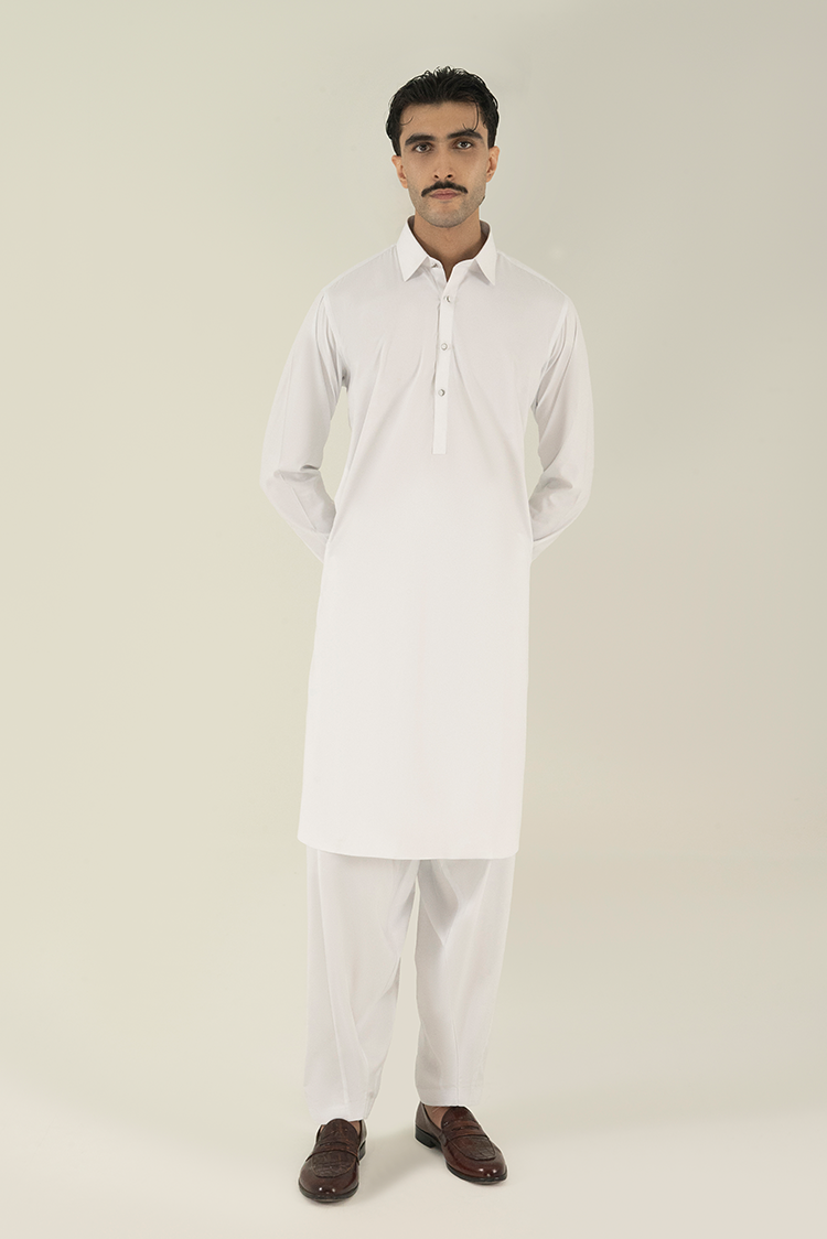 Wash & Wear | White Collar Kameez Shalwar