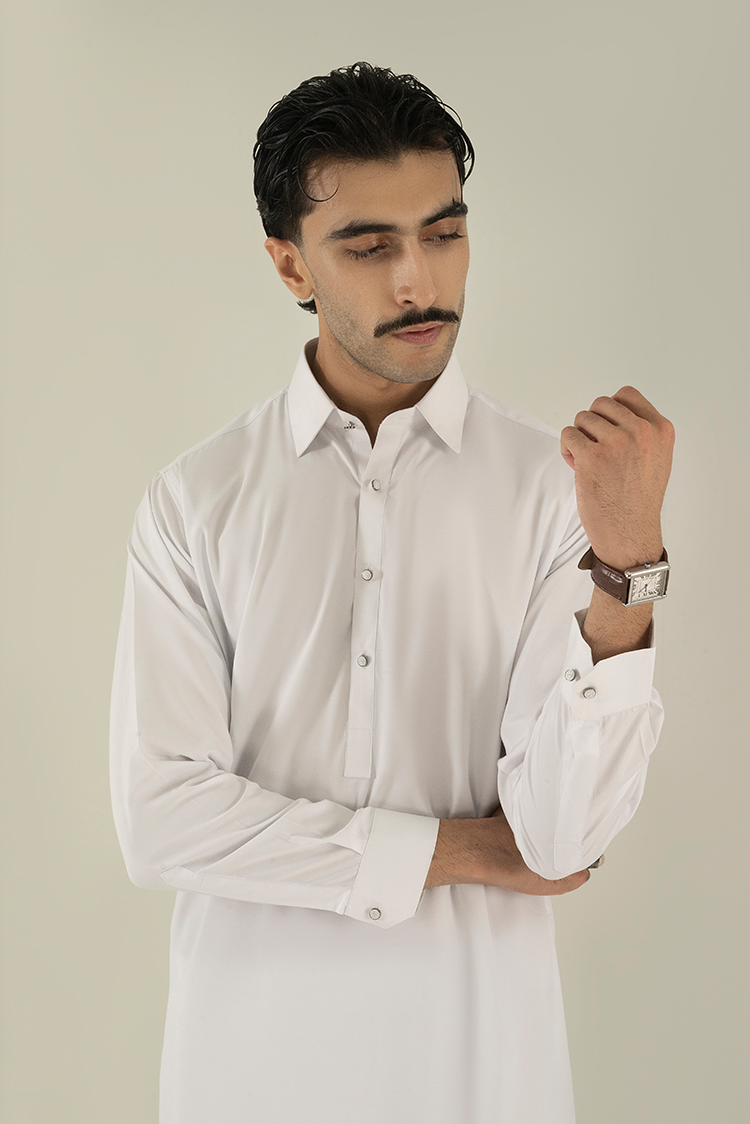 Wash & Wear | White Collar Kameez Shalwar