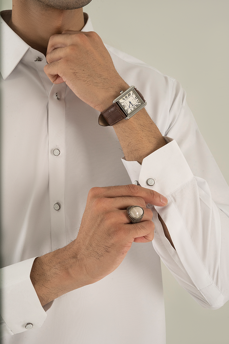 Wash & Wear | White Collar Kameez Shalwar