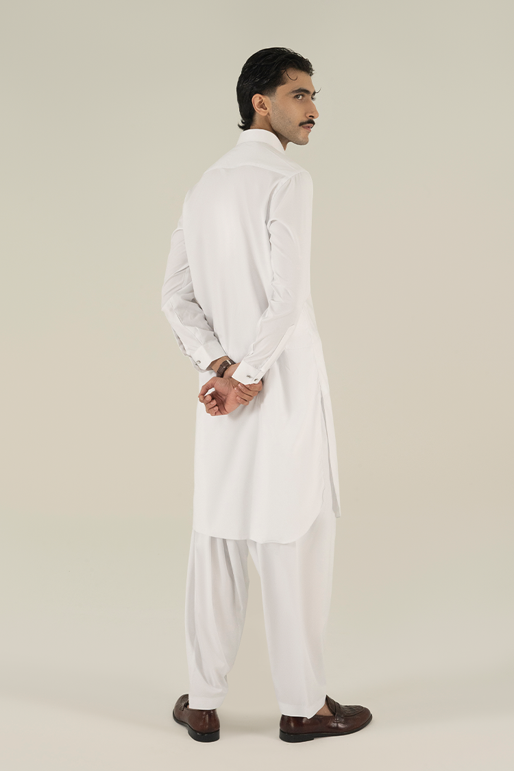Wash & Wear | White Collar Kameez Shalwar
