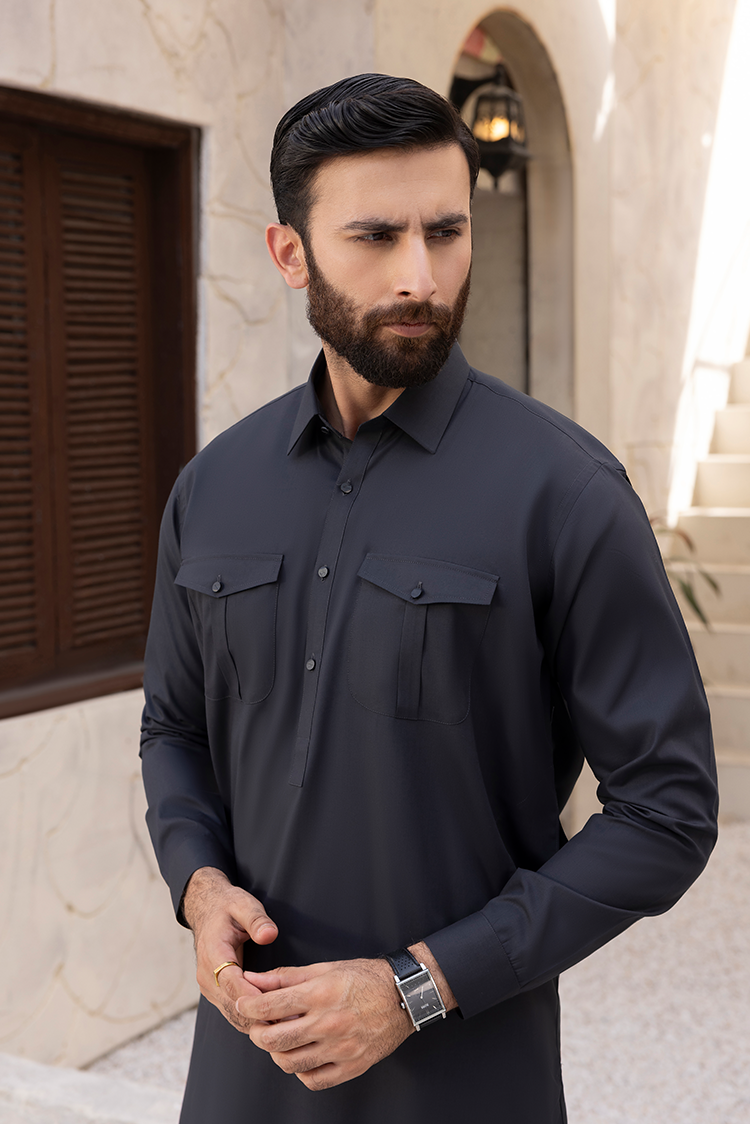 Wash & Wear | Black Collar Shalwar Kameez