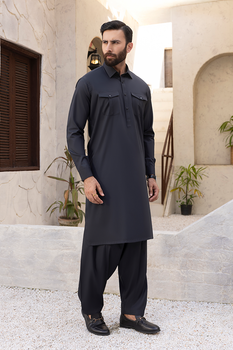 Wash & Wear | Black Collar Shalwar Kameez