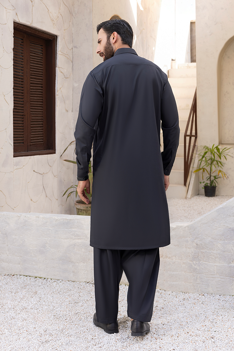 Wash & Wear | Black Collar Shalwar Kameez