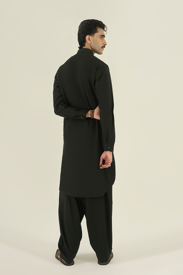 Wash & Wear | Dark Green Collar Kameez Shalwar