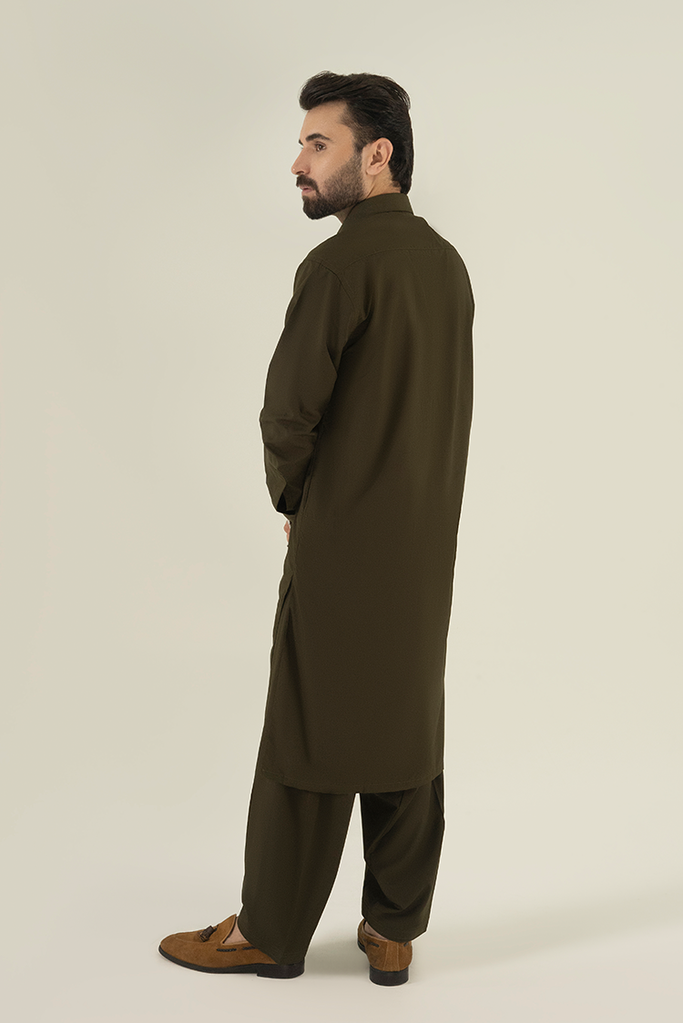 Wash & Wear | Olive Collar Kameez Shalwar