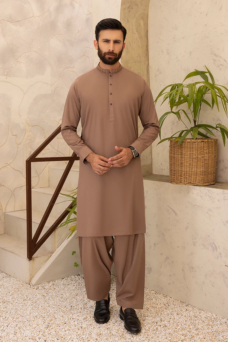 Wash & Wear | Brown Ban Shalwar Kameez