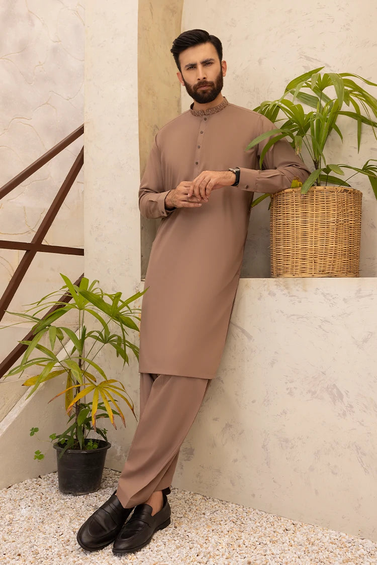 Wash & Wear | Brown Ban Shalwar Kameez