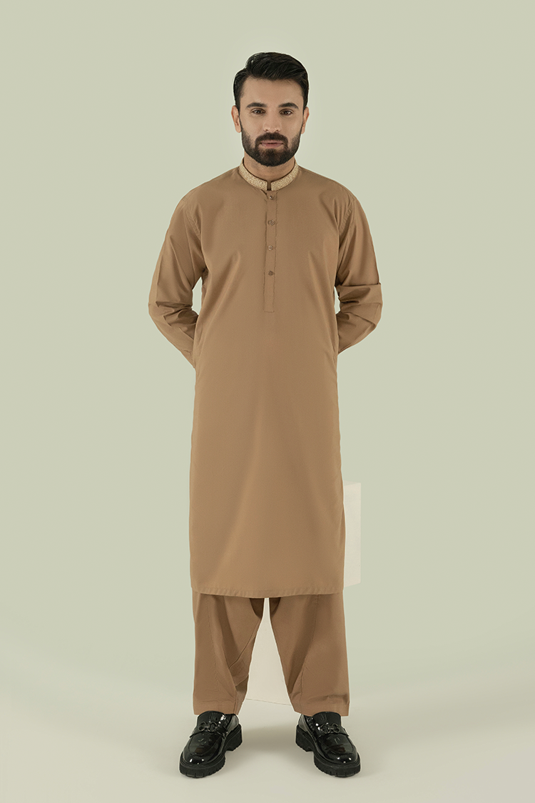 Wash & Wear | Brown Ban Kameez Shalwar